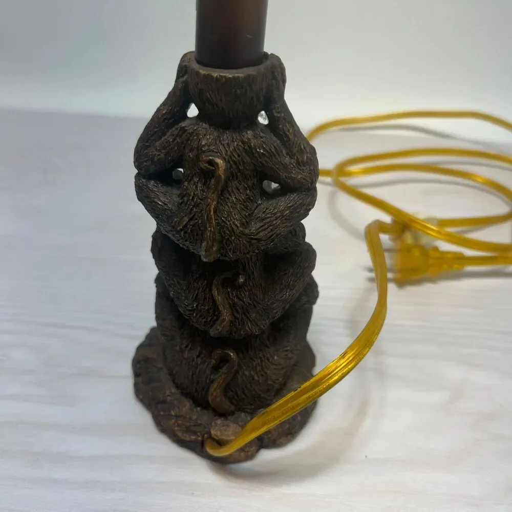 Vintage Three Wise Monkeys Resin Table Lamp See No Evil Hear No Evil Speak No